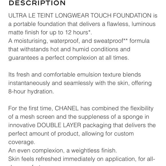 CHANEL ULTRA LE TEINT LONGWEAR TOUCH FOUNDATION - Shade B30 - Picture 8 of 11